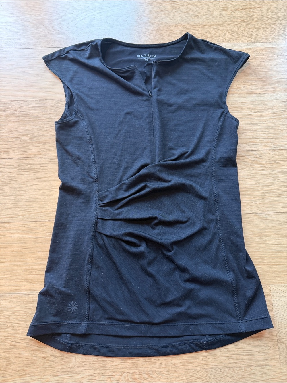 Athleta Black Ruched Tank Top with Cap Sleeves